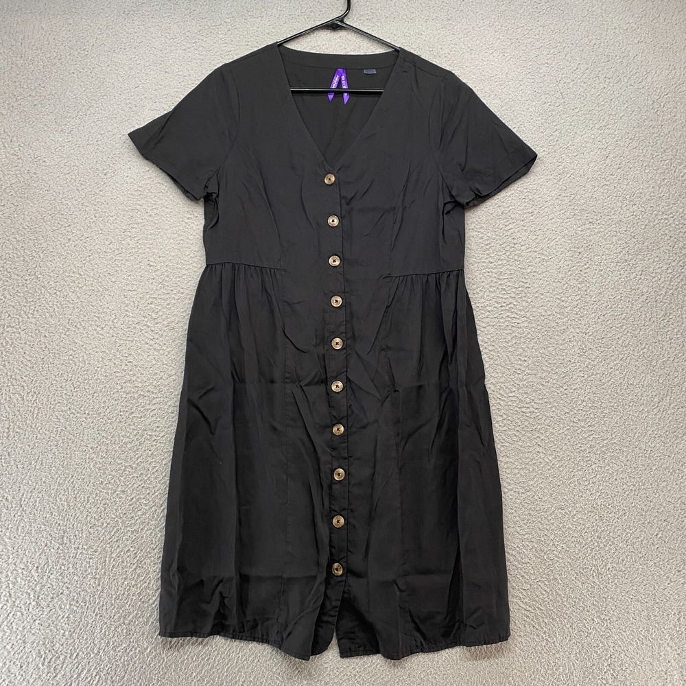 Seraphine Dress Womens 6 Button‎ Down Maternity Short Sleeve Black Tencel